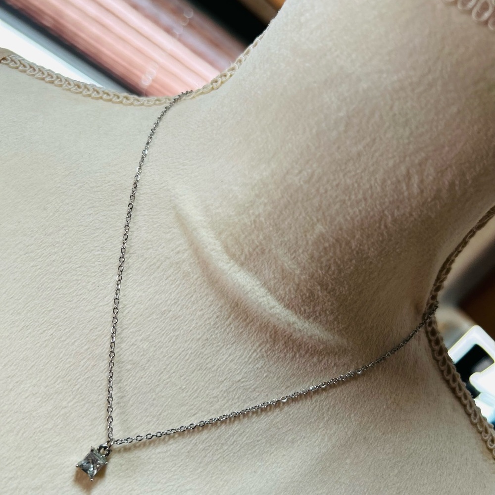 Vintage square cut cz stone pendant stainless steel chain necklace